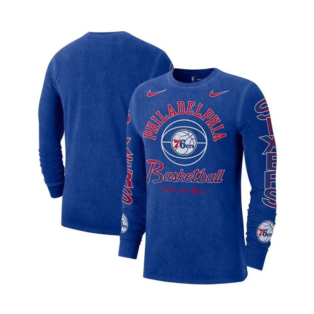 Nike NBA Philadelphia 76ers Long Sleeve Shirt Mens XL Blue Loose Fit Basketball